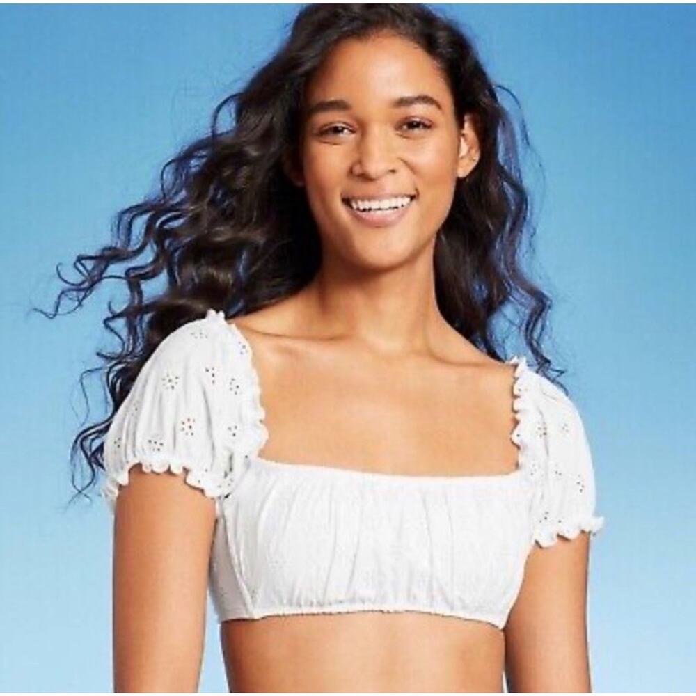 Wild Fable Puff Sleeve Eyelette Swim Bralette Bikini Top Swimsuit Size 2XL NWT